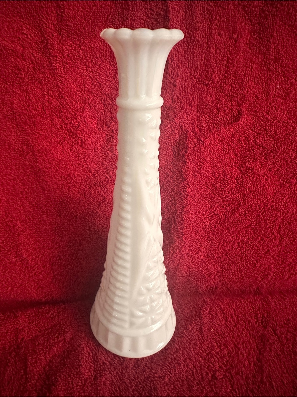 Classic White Milk Glass Bud Vase with Textured Relief